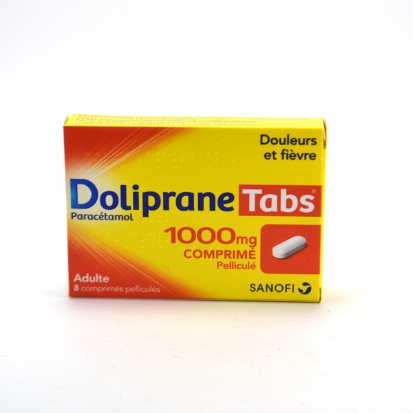 DolipraneTabs 1000 mg, Adulte, Douleurs et Fièvre - Sanofi, 8 Comprimés Pelliculés