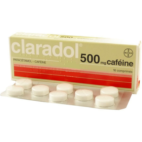 Claradol Caffeine 50 mg / Paracetamol, 500mg, Pains, Fever, 16 tablets
