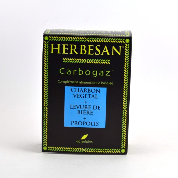 Carbogaz Vegetable Coal + Beer Yeast + Propolis Food Supplement, Herbesan, 45 capsules