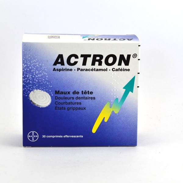 Actron – Aspirine 267mg/ Paracetamol 133mg / Cafeine 40mg - headache and other pain relief – Pack of 30 Effervescent Tablets