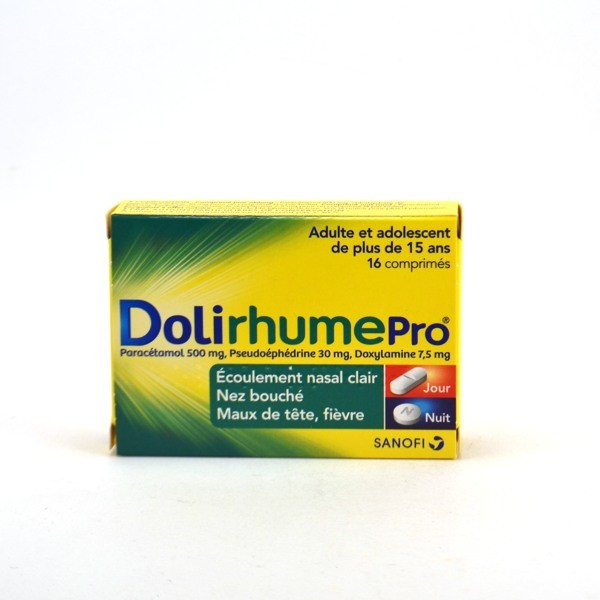 Dolirhume Pro – Paracetamol, Pseudoephedrine and Doxylamine – Pack of 16 Tablets