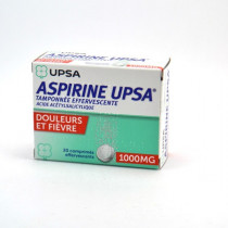 Aspirine UPSA 1000 mg Tamponnée Effervescente, Douleurs et Fièvre, Boite de 20