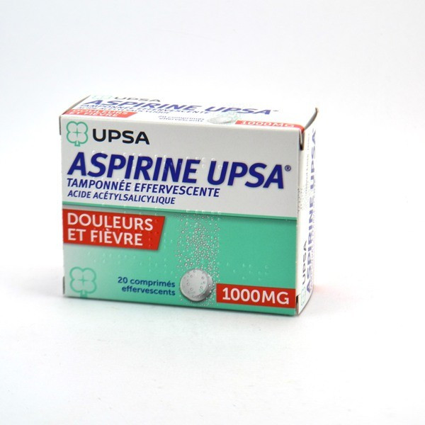 Aspirine UPSA 1000 mg Tamponnée Effervescente, Douleurs et Fièvre, Boite de 20