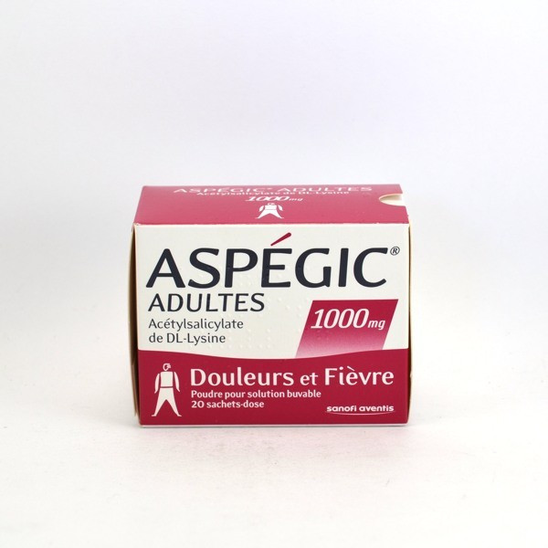 Aspégic Adultes Aspirine 1000 mg, Douleurs et Fièvre, 20 Sachets ...