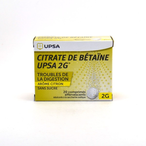 UPSA Betaine Citrate 2g Effervescent Tablets – 2 Packs of 10 (Sugar-Free Lemon Flavour)