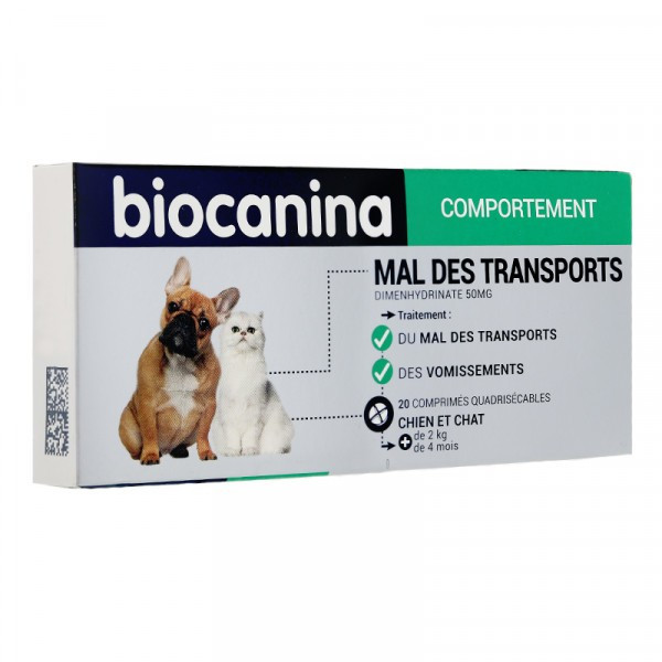 Dog & Cat Motion Sickness , Dimenhydrinate 50 mg, Biocanina,  20 tablets Box