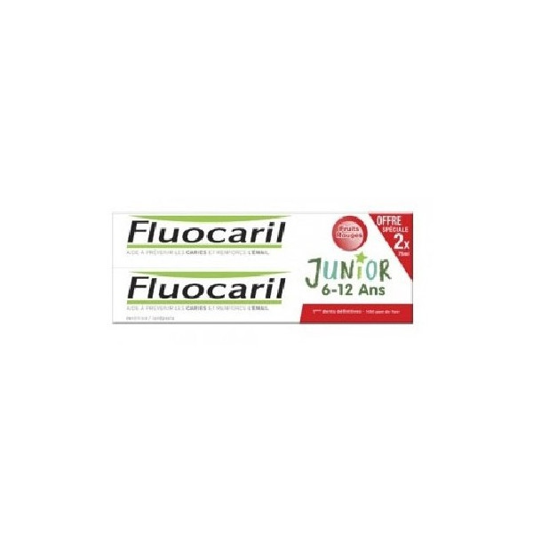 Fluocaril Children Junior 6-12 Years Red fruits flavour Toothpaste, 2 x 75 ml