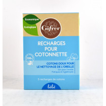 Recharges Pour Cotonnette Gifrer - Cotons Doux Pour Le Nettoyage De L'Oreille - 5 Recharges De 30 Cotons