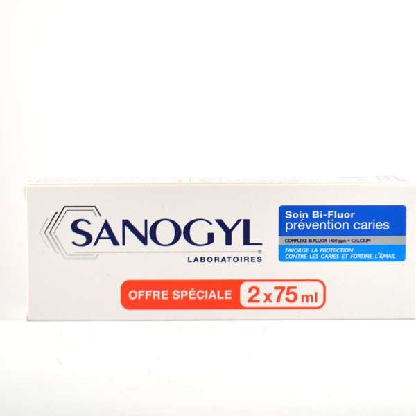 "Toothpaste Caries Prevention, Mentholated Flavor - SANOGYL ""White"" 2x75ml Lot"