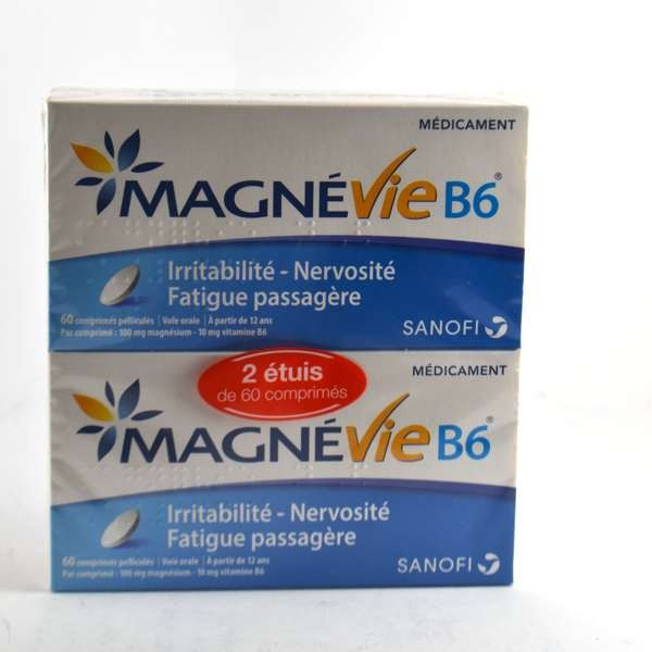 Magnévie B6 – Magnesium and Vitamin B6 Film-Coated Tablets – 2 Packs of 60