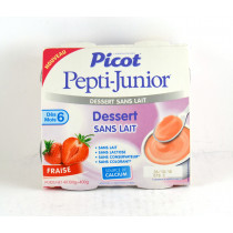 Crème Dessert Sans Lait Goût Fraise - Pepti-Junior Picot - 4 X 100 g Dès 6 Mois