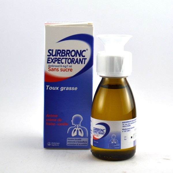 Syrup for Loose Cough, Surbronc Expectorant Ambroxol 6mg/ml, Sugar-free - 100ml bottle, Strawberry-Vanilla Flavour