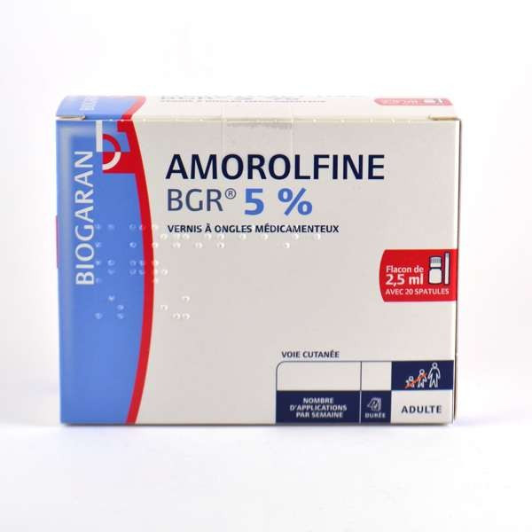 Biogaran Amorolfine 5%, 2.5ml varnish and 20 spatulas - Treatment for Nail Mycosis