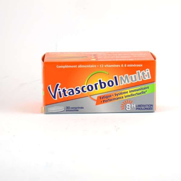 Vitascorbol Multi 12 Vitamins 8 Minerals - 30 Tricouche Tablets - Continuous Action 8 hours