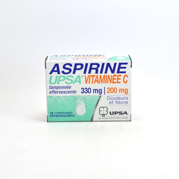 UPSA: Aspirin (330 mg) with Vitamin C (200 mg) Effervescent Tablets – pain and fever relief – Pack of 20