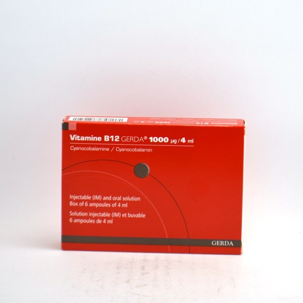 Vitamine B12 Gerda 1000 µg/4 ml - Solution Injectable et Buvable, 6 Ampoules de 4 ml