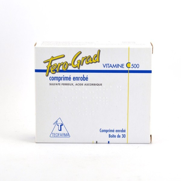 Fero-Grad Vitamine C 500, Fer 105mg et Vitamine C 500mg, 30 Comprimé enrobé