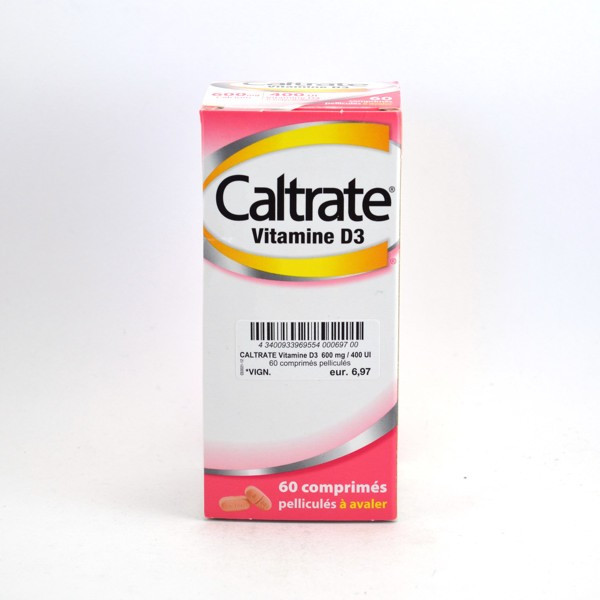 Caltrate Vitamine D3 600 mg/ 400 UI, 60 Comprimés Pelliculés à Avaler