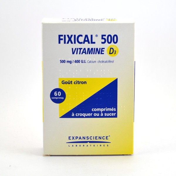 Fixical 500mg/400UI Vitamin D3, 60 lemon-flavoured tablets
