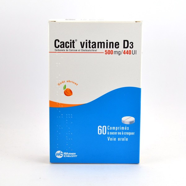 Cacit Vitamin D3 (500 mg/440 UI) – to treat calcium deficiency and osteoporosis – 60 Tablets (Apricot Flavour)