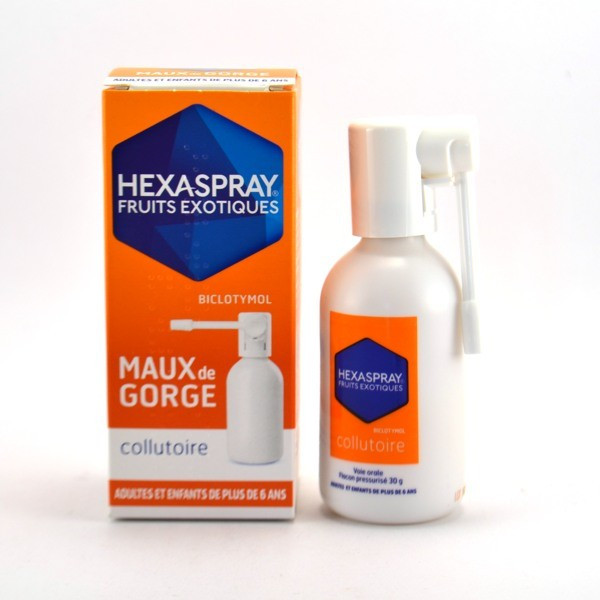 Hexaspray for Adults & Children, Sore throat- Exotic Fruits - Mouth Spray, 30g pressurised bottle