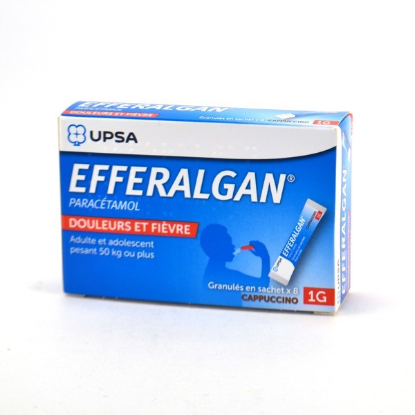 Efferalgan 1g 8 Sachets Granulés gout Cappuccino, Paracetamol 1g, Douleurs et Fièvre Adulte de plus de 50kg