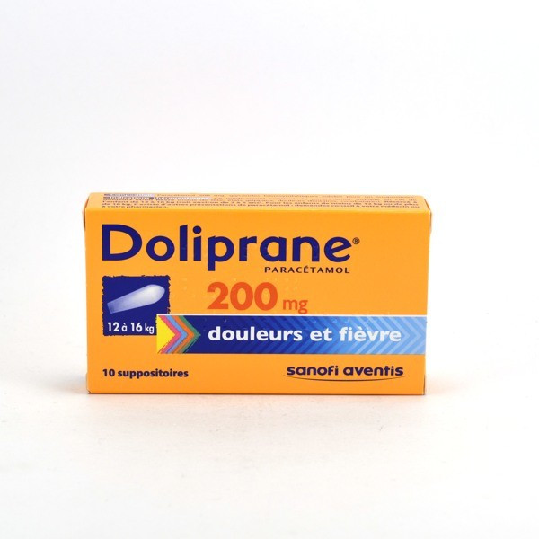 Doliprane Paracetamol 200 mg Child Suppositories (12-16 kg) – Pack of 10