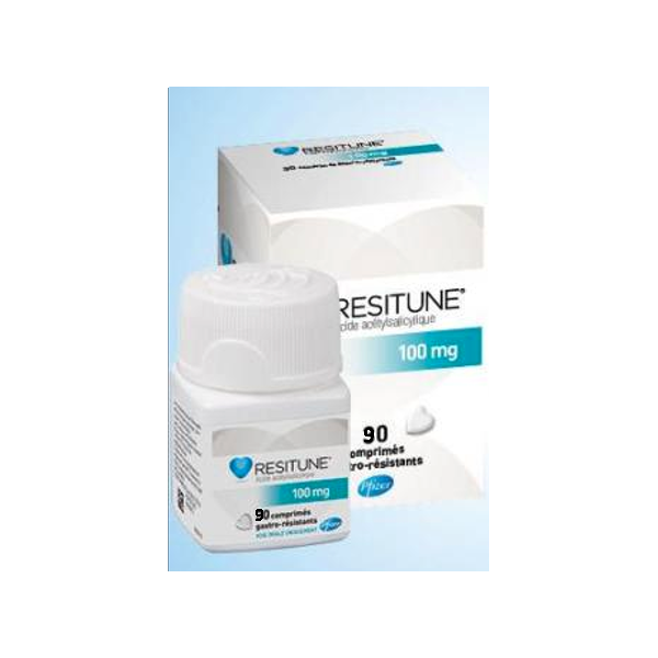 Resitune 100 mg, comprimé gastro-résistant Acide acétylsalicylique Boite De 90 ACTUELLEMENT EN MANQUE FOURNISSEUR