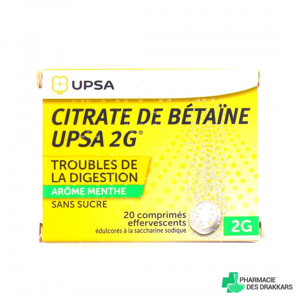UPSA Betaine Citrate 2g Effervescent Tablets – 2 Packs of 10 (Sugar-Free Mint Flavour)