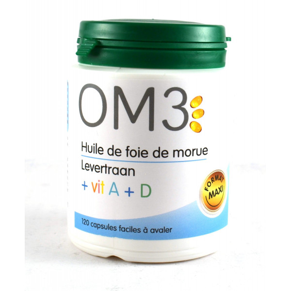 OM3 Cod Liver Oil + vit. A + D, 120 easy-to-swallow capsules