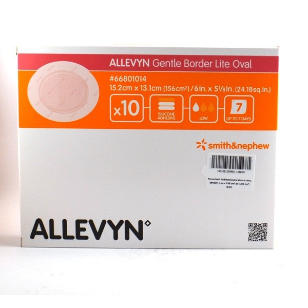 ALLEVYN Gentle Border Lite Oval, 10 Hydrocellular Adhesive Foam Bandages - Smith&Nephew - 15.2x13.1cm