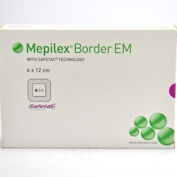 Mepilex Border EM, 10 Pansements Hydrocellulaires Auto-adhésifs Siliconés de 6 x 12 cm