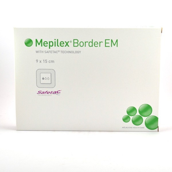 Mepilex Border EM, 10 Pansements Hydrocellulaires Auto-adhésifs Siliconés de 9 x 15 cm