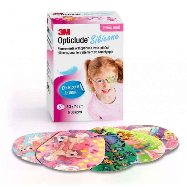 Orthoptic Dressings 5.3 cm X 7.0 cm Opticlude Silicone Bandages Girl Midi -3M - Box Of 50