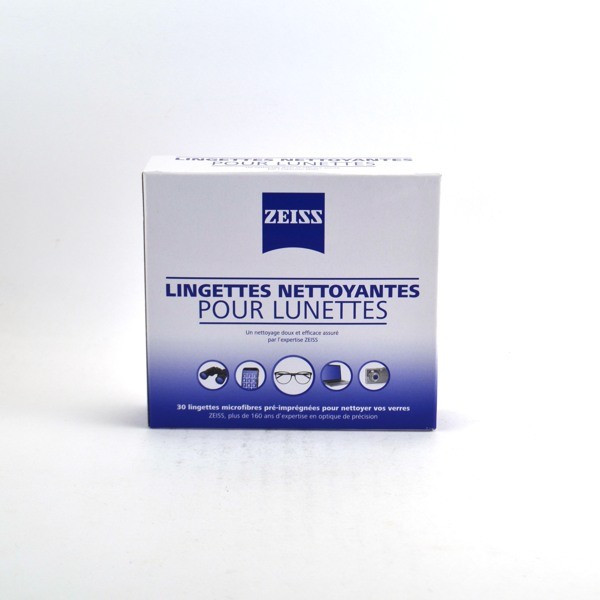 Lingettes Nettoyantes pour Lunettes - Zeiss, 30 Lingettes Microfibres Pré-imprégnées