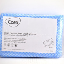 Gants de Toilette Molletonnés Bleus, Non Tissés, A Usage Unique - Care, x100