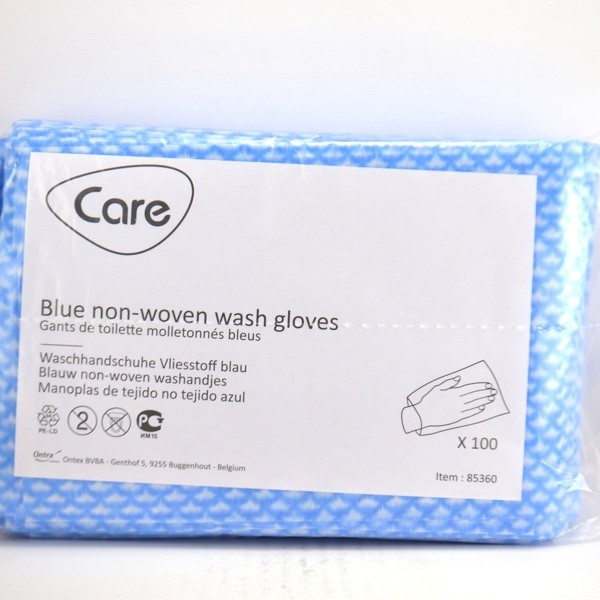 Gants de Toilette Molletonnés Bleus, Non Tissés, A Usage Unique - Care,  x100 - Care