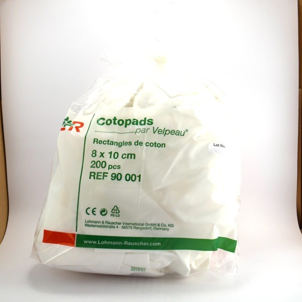 Cotopads, Cotton Rectangles, 200 Pieces, 8x10 cm - Lohmann-Rauscher, Ref  90001 Velpeau