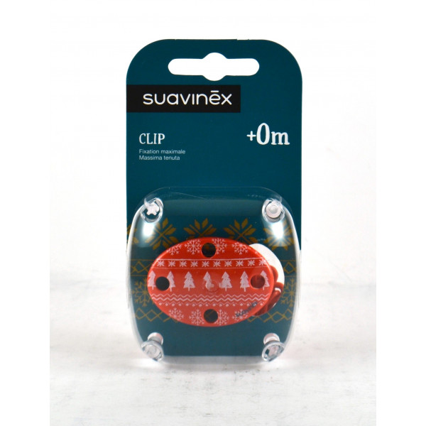 " Suavinex Red ""Christmas Decoration"" Oval Pacifier Clip"