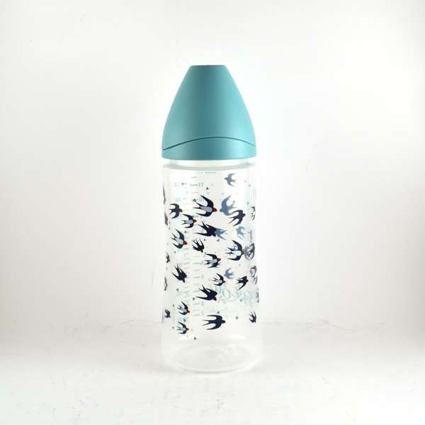  Birds Blue Bottle, Round Teat, Boiled, Silicone - +4 Months, 360 ml, Suavinex