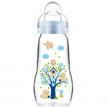 Glass Baby Bottle - MAM - Blue Forest Patterns - 260ml