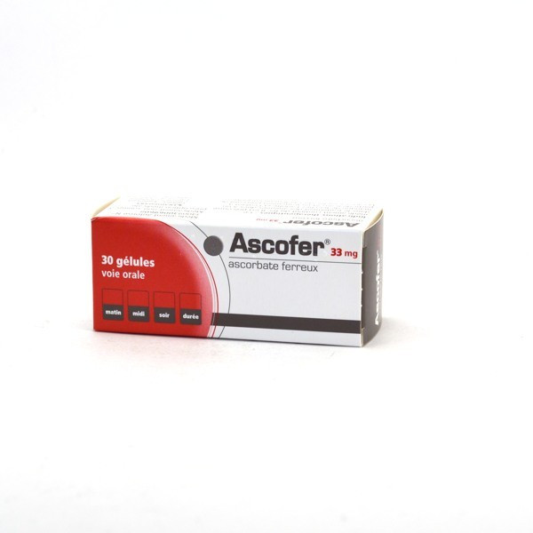 Ascofer 33 mg, fer 33mg, Anémie 30 Gélules
