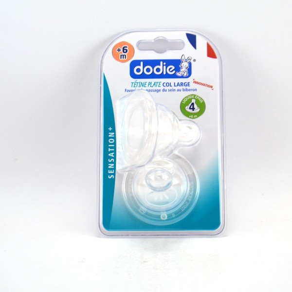 Set of 2 Flat Nipples for Large Neck Bottle Sensation + Silicone +6 Months Fast Flow and for Thick Liquids, Dodie N°4