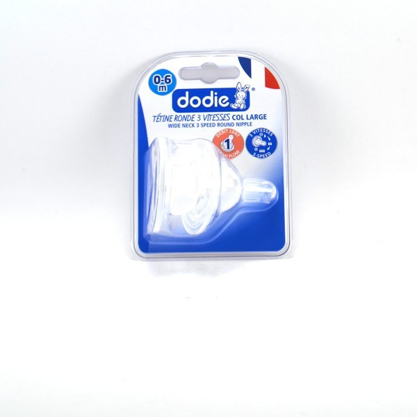 Set of 2 Round Pacifiers - 3 Speed for Large Neck Bottle  - Silicone 0-6 Months - Slow Flow, Dodie No. 1
