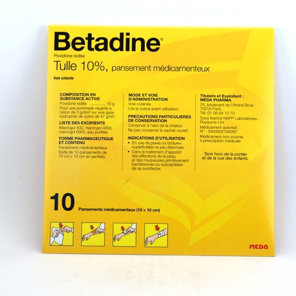 Betadine MEDA 10% Tulle, Box 10 tulles 10x10