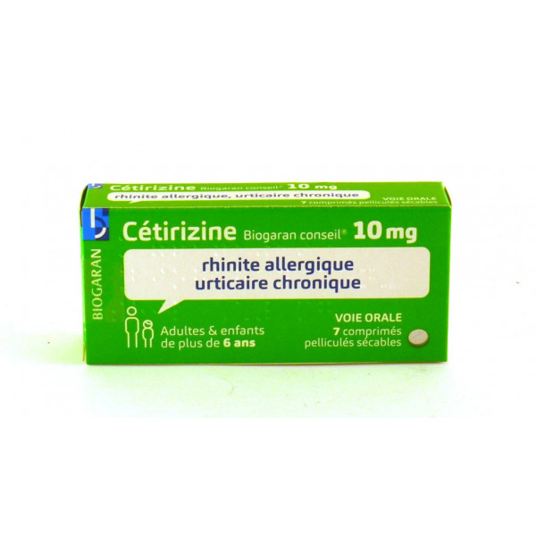 Cetirizine Biogaran Conseil 10 mg, scored film-coated tablet Cetirizine Hydrochloride 7 Tablets