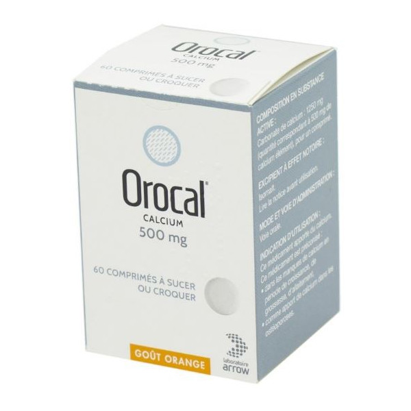 Orocal 500mg Carbonate de Calcium, 60 Comprimés à sucer