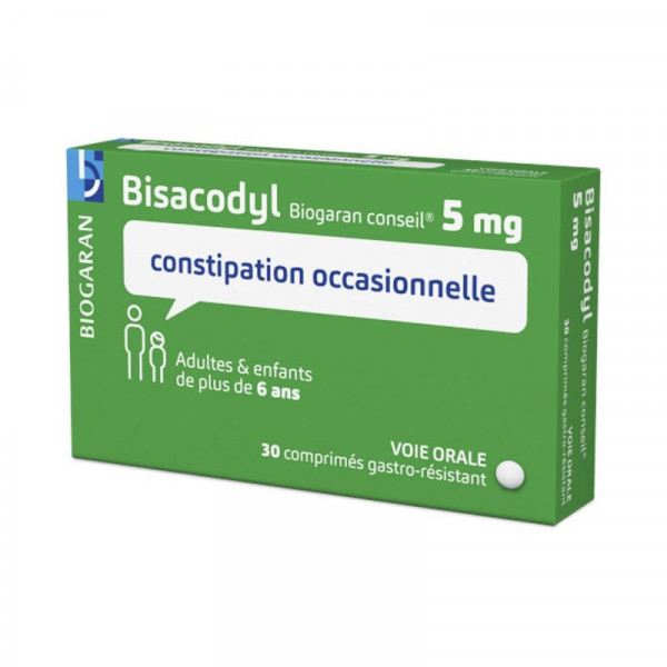 Bisacodyl, occasional constipation, 5mg, box of 30 gastro-resistant tablets