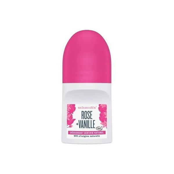 Déodorant roll on certifié naturel, rose + vanille, 50ml