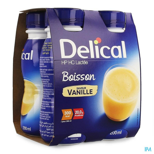 Délical classic vanilla milk drink, 4 x 200ml